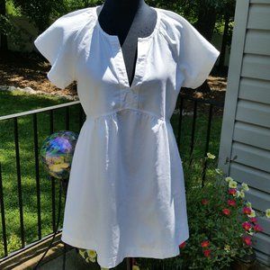 UNIVERSAL THREAD SIZE S WHITE LINEN & RAYON BABY DOLL SHORT SLEEVE MINI DRESS